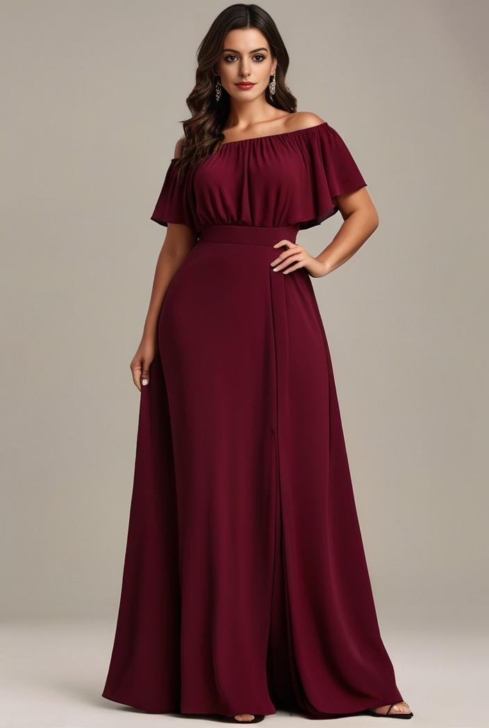 plus size simple chiffon pleated a line round neckline bridesmaid dress 145137