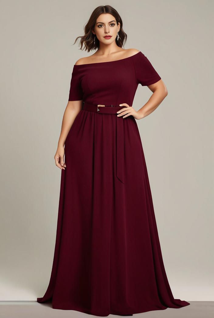 plus size simple chiffon pleated a line round neckline bridesmaid dress 145138
