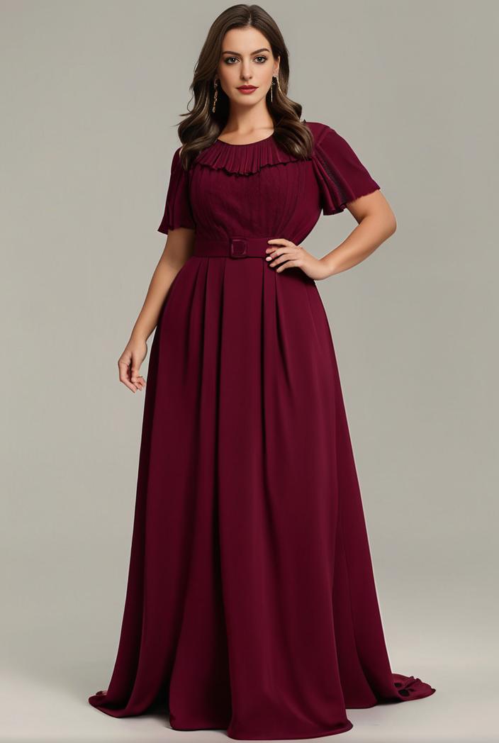 plus size simple chiffon pleated a line round neckline bridesmaid dress 145139