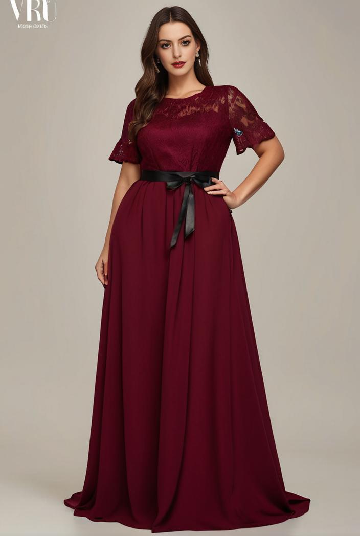 plus size simple chiffon pleated a line round neckline bridesmaid dress 145140
