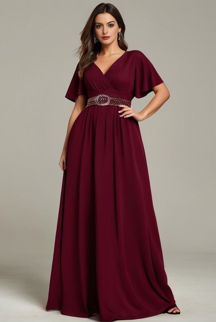 plus size simple chiffon pleated a line round neckline bridesmaid dress 145143