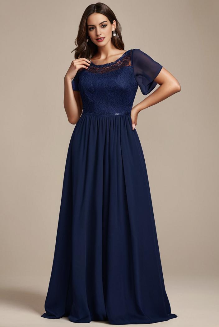 plus size simple chiffon pleated a line round neckline bridesmaid dress 145144