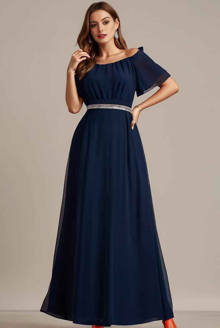 plus size simple chiffon pleated a line round neckline bridesmaid dress 145146