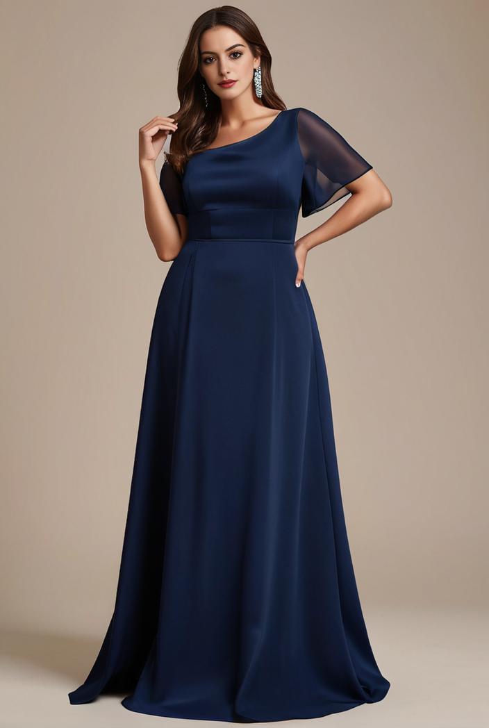 plus size simple chiffon pleated a line round neckline bridesmaid dress 145149