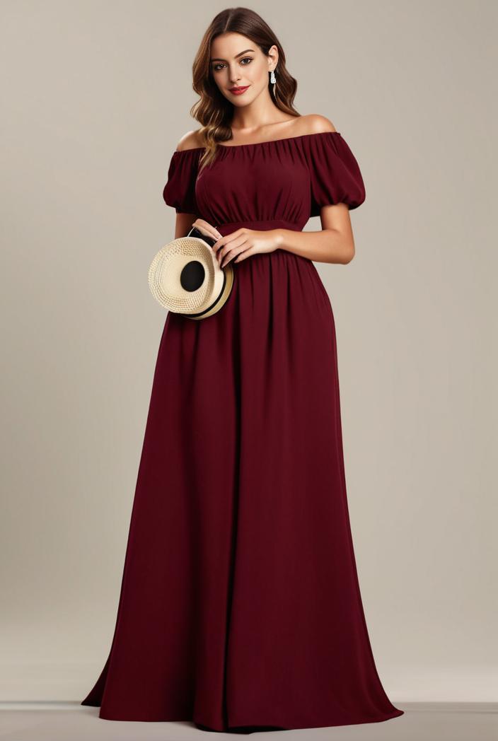 plus size simple chiffon pleated a line round neckline bridesmaid dress 145154