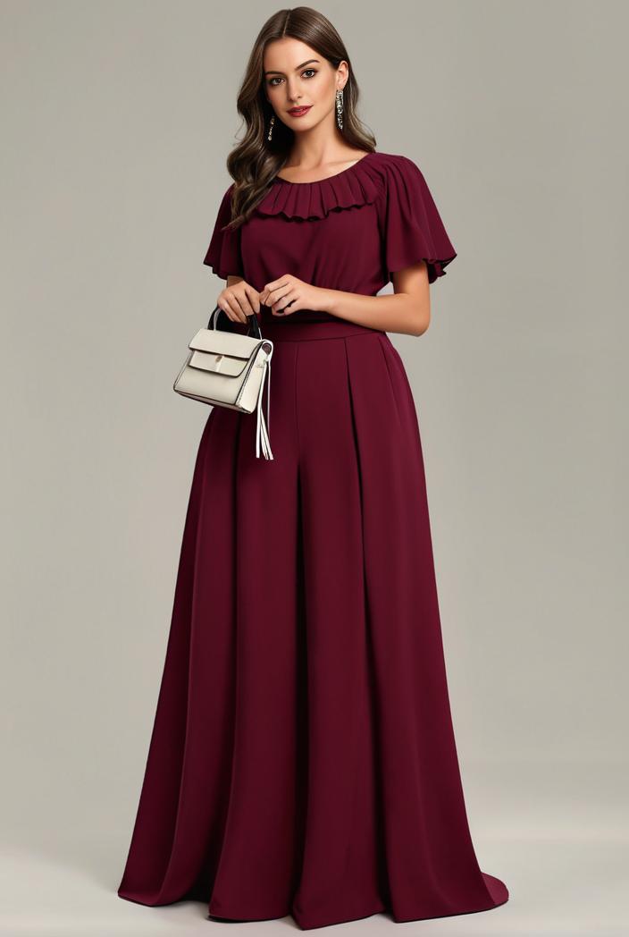 plus size simple chiffon pleated a line round neckline bridesmaid dress 145155