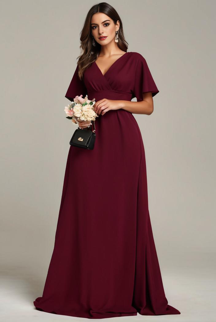plus size simple chiffon pleated a line round neckline bridesmaid dress 145160