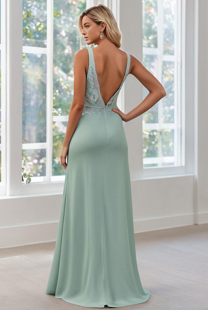 convertible chiffon lace open back spaghetti straps bridesmaid dress 111177