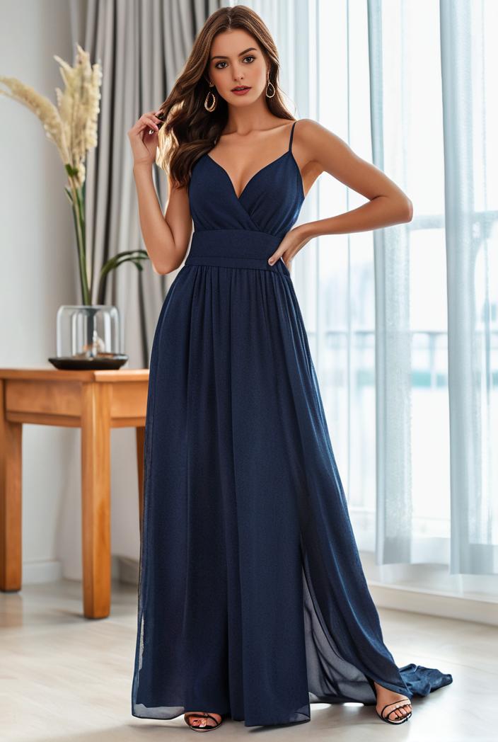 spaghetti strap 2 in 1 sheer evening dress 149984