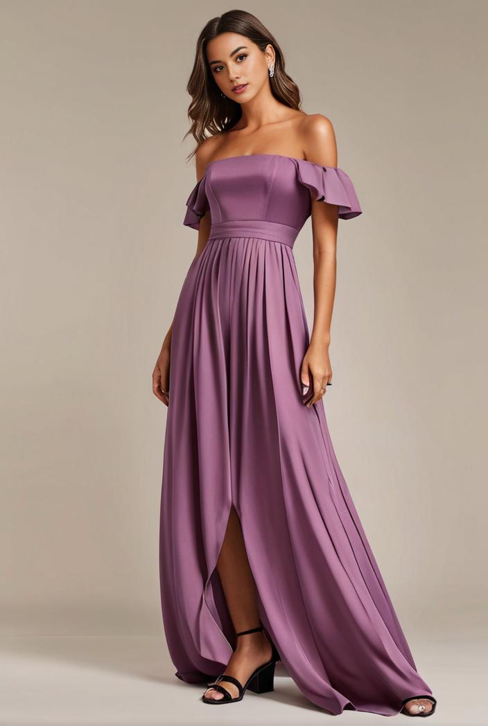 elegant chiffon high low off the shoulder bridesmaid dress 112579