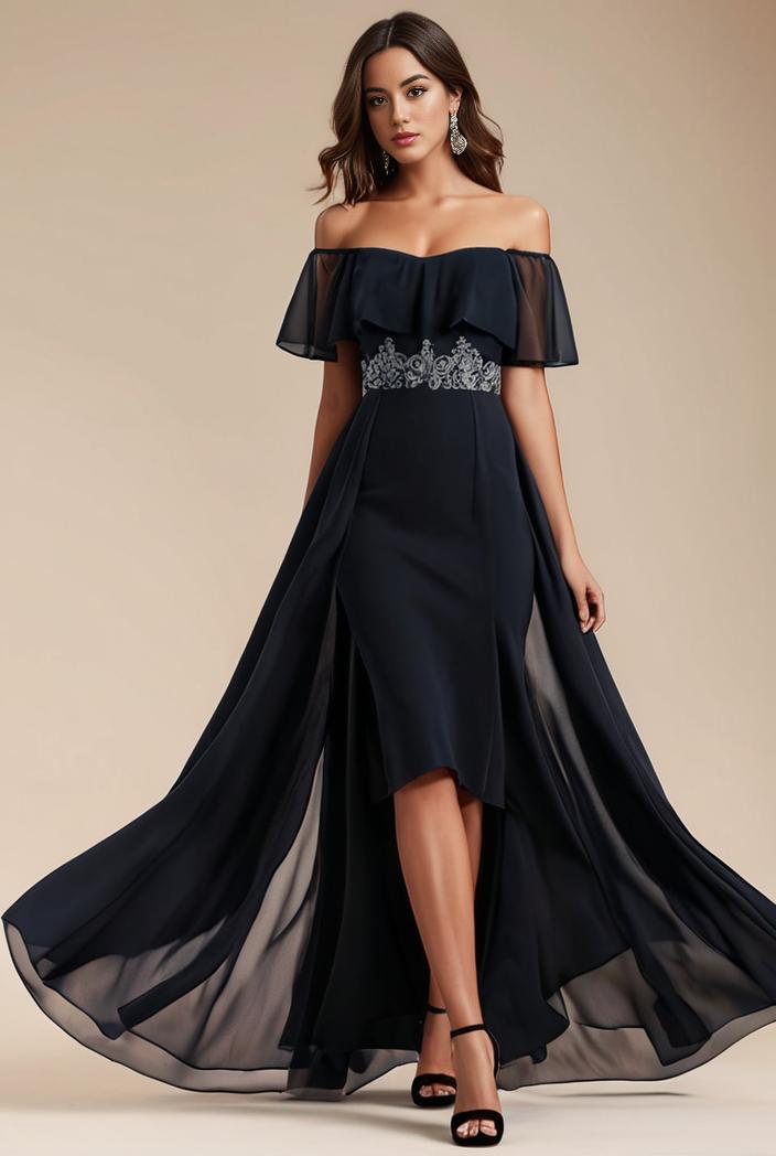 elegant chiffon high low off the shoulder bridesmaid dress 112584