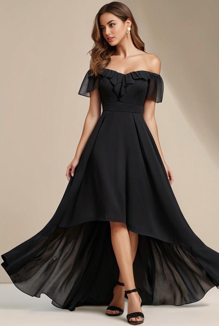 elegant chiffon high low off the shoulder bridesmaid dress 112586