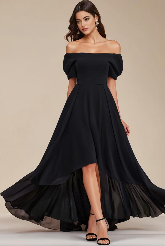 elegant chiffon high low off the shoulder bridesmaid dress 112587