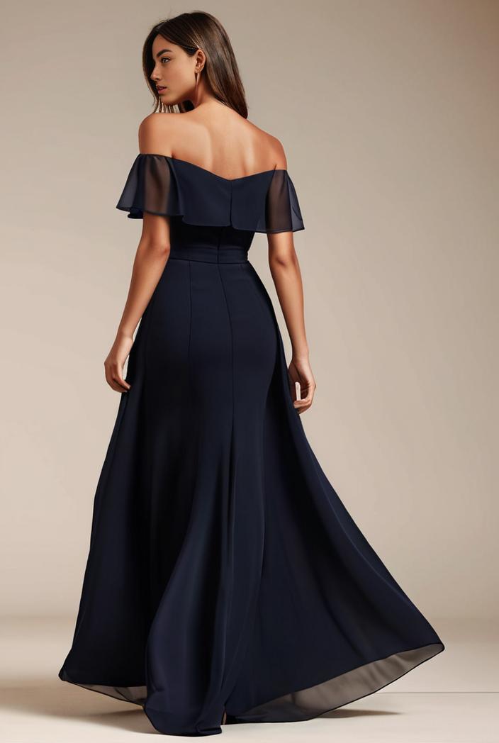 elegant chiffon high low off the shoulder bridesmaid dress 112600