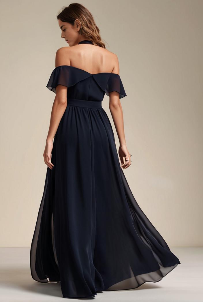 elegant chiffon high low off the shoulder bridesmaid dress 112603