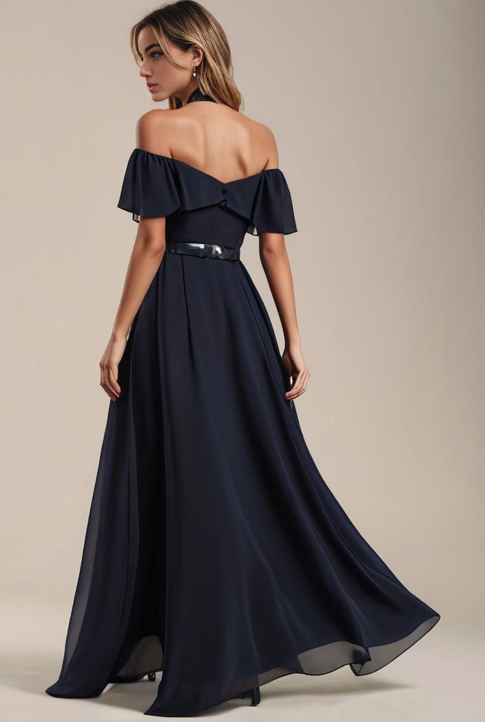 elegant chiffon high low off the shoulder bridesmaid dress 112604