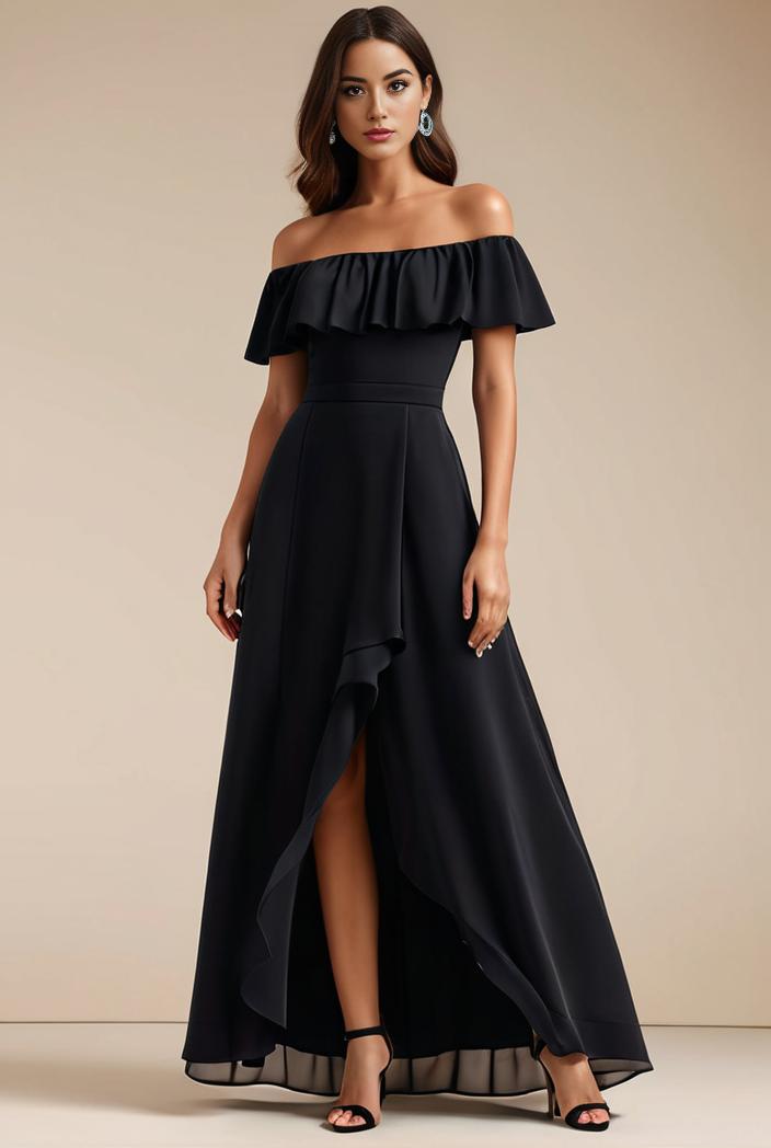 elegant chiffon high low off the shoulder bridesmaid dress 112608