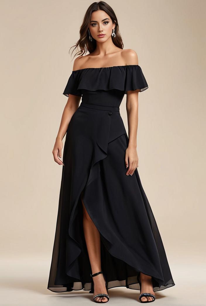 elegant chiffon high low off the shoulder bridesmaid dress 112609