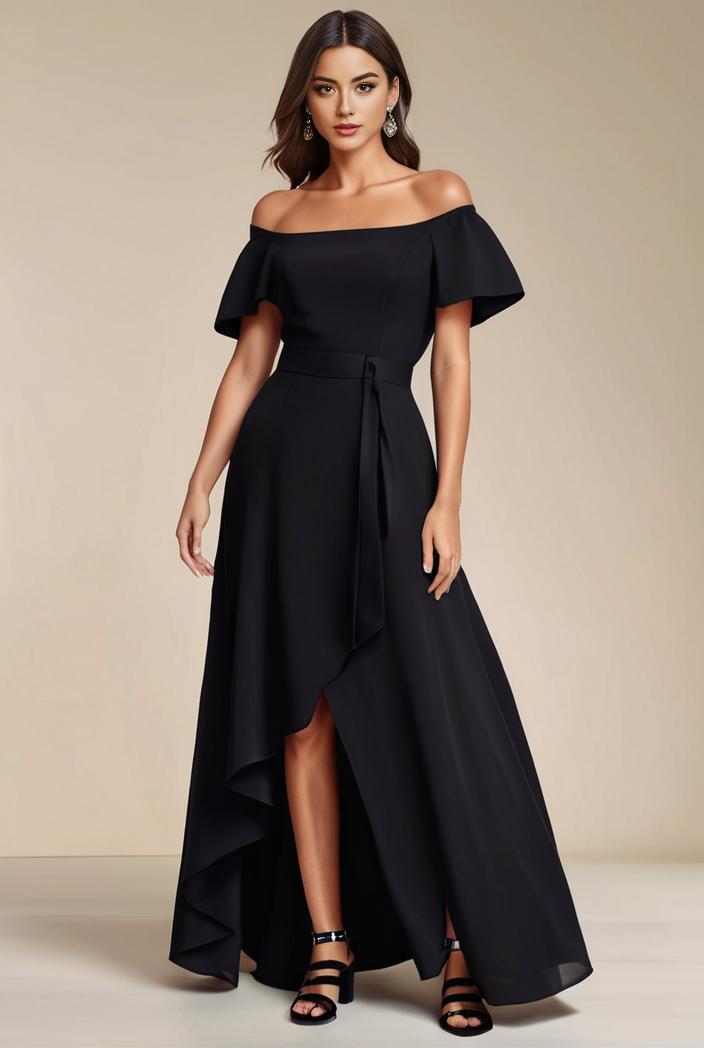 elegant chiffon high low off the shoulder bridesmaid dress 112611