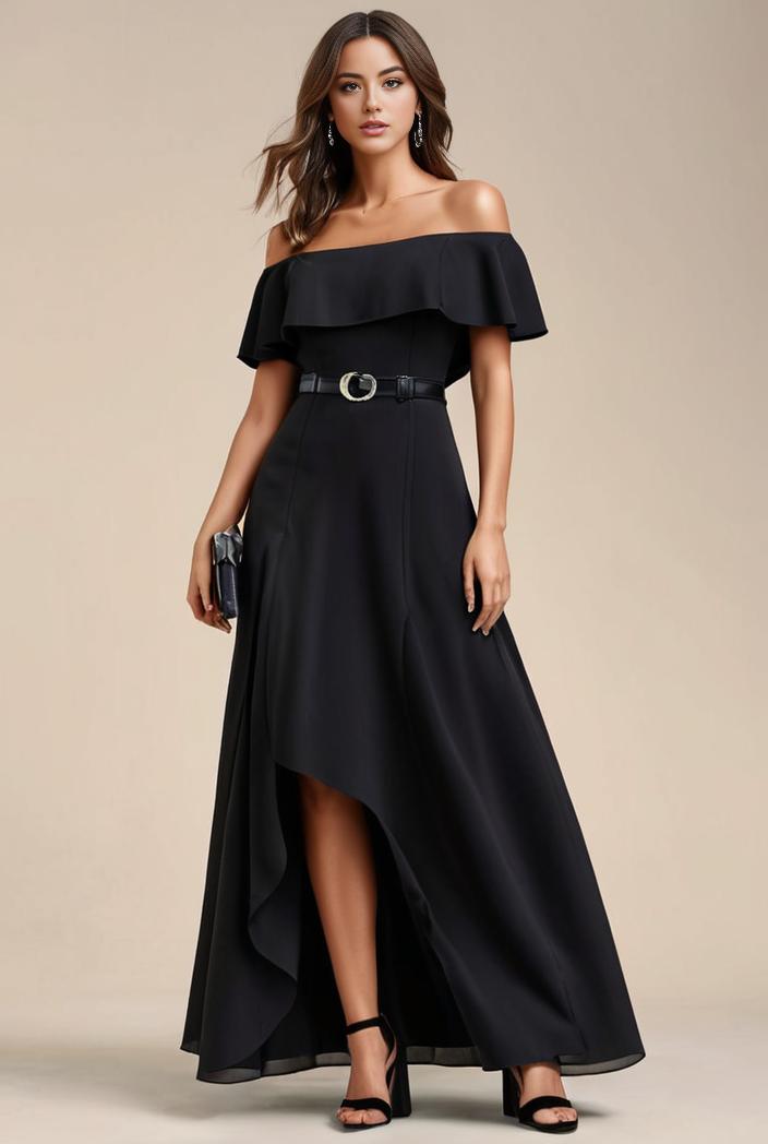 elegant chiffon high low off the shoulder bridesmaid dress 112612