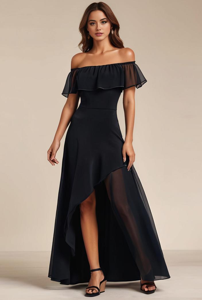 elegant chiffon high low off the shoulder bridesmaid dress 112615