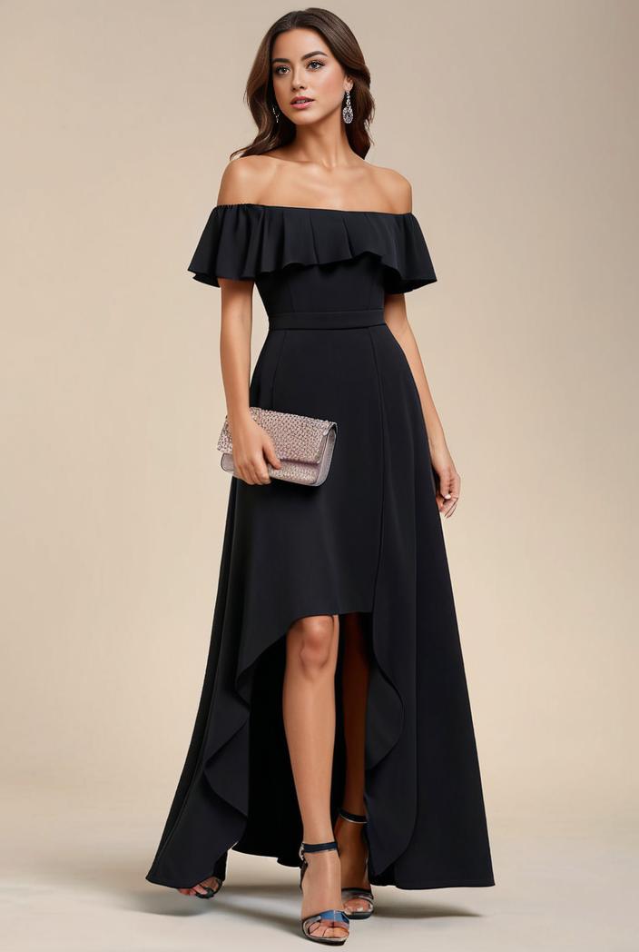 elegant chiffon high low off the shoulder bridesmaid dress 112620