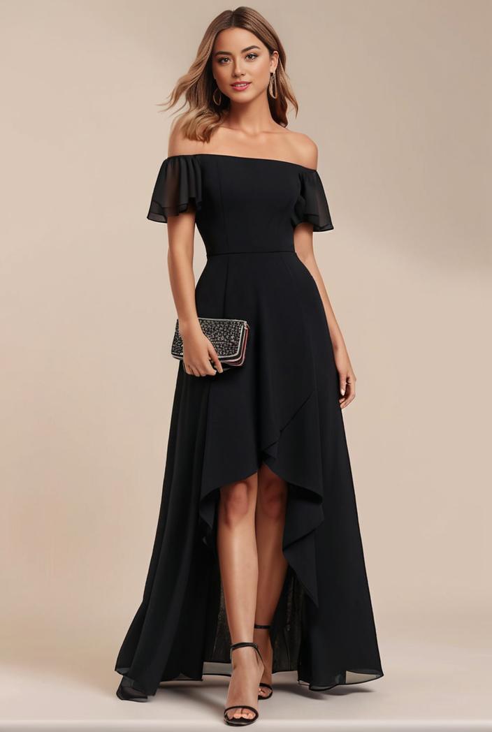 elegant chiffon high low off the shoulder bridesmaid dress 112621