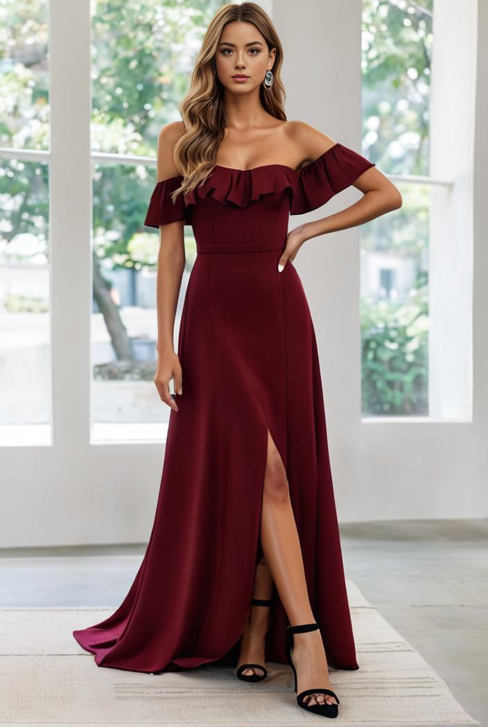 elegant chiffon high low off the shoulder bridesmaid dress 112624