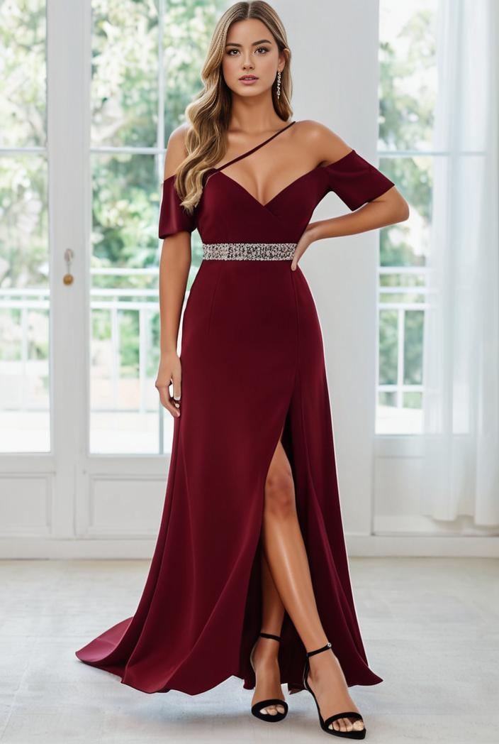 elegant chiffon high low off the shoulder bridesmaid dress 112628