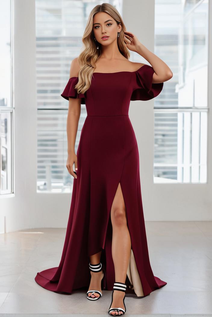 elegant chiffon high low off the shoulder bridesmaid dress 112629