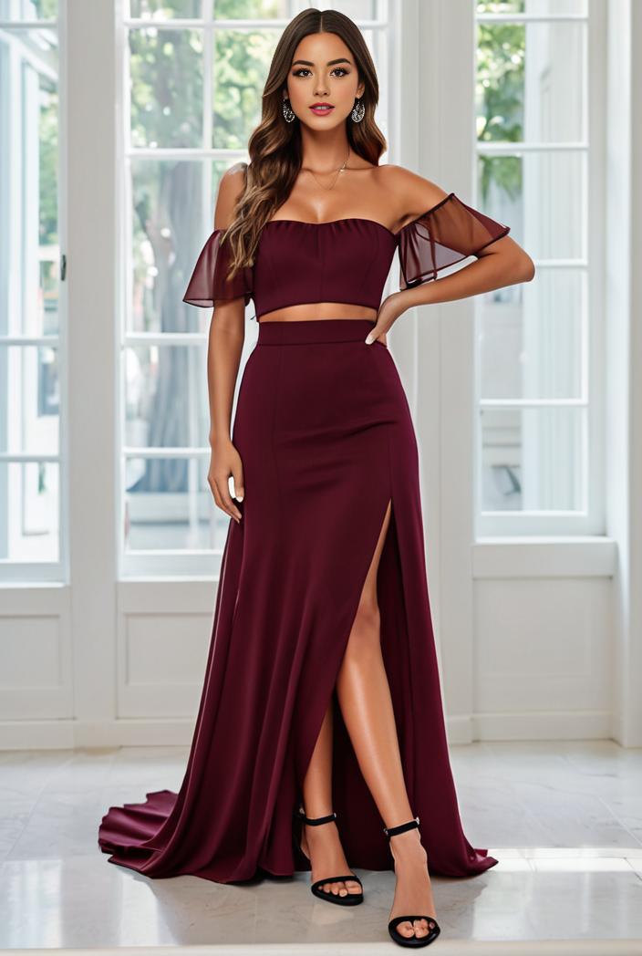 elegant chiffon high low off the shoulder bridesmaid dress 112630