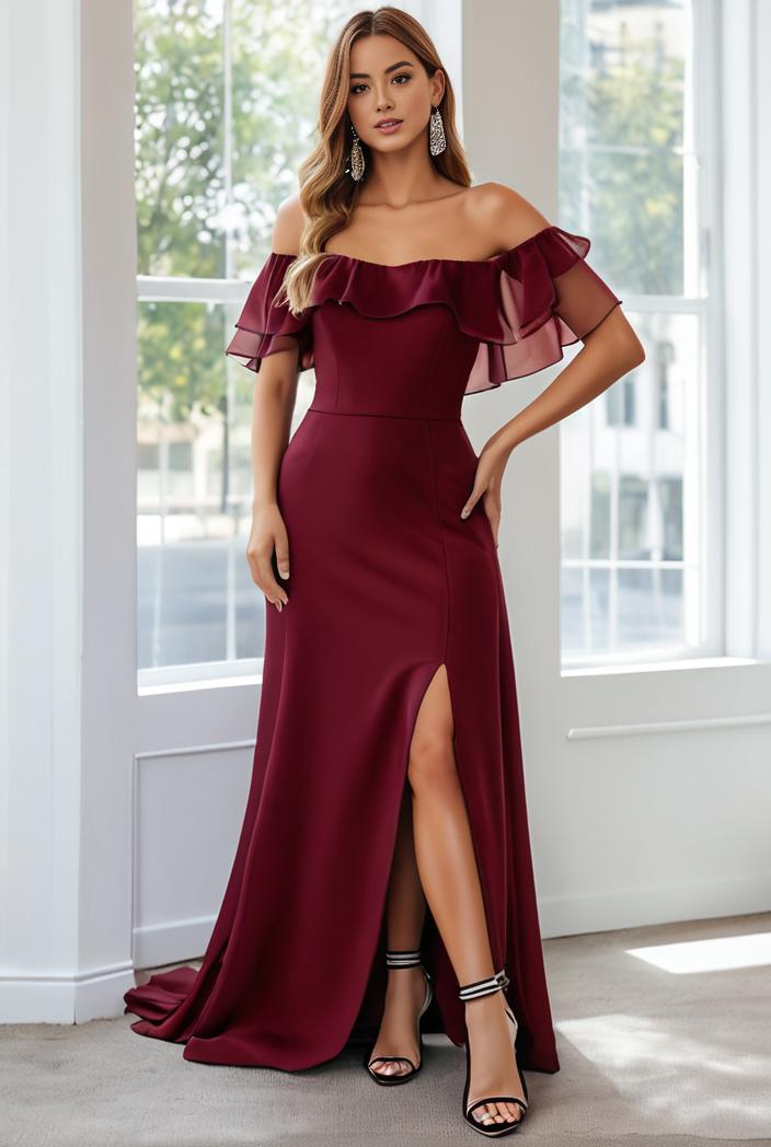 elegant chiffon high low off the shoulder bridesmaid dress 112631
