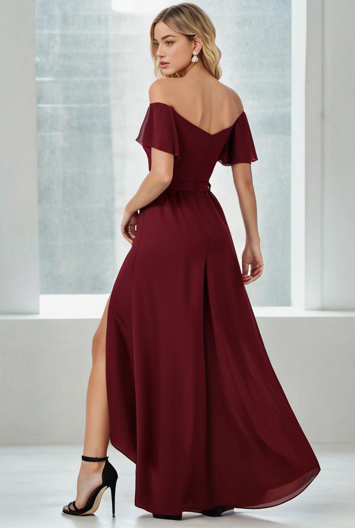 elegant chiffon high low off the shoulder bridesmaid dress 112634