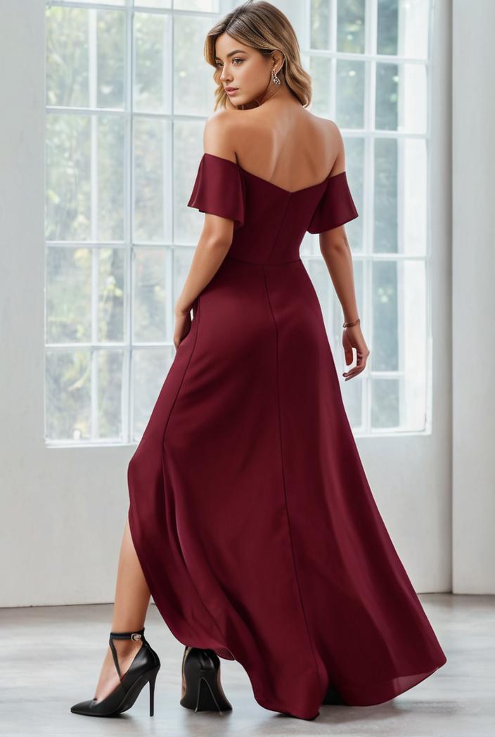 elegant chiffon high low off the shoulder bridesmaid dress 112635