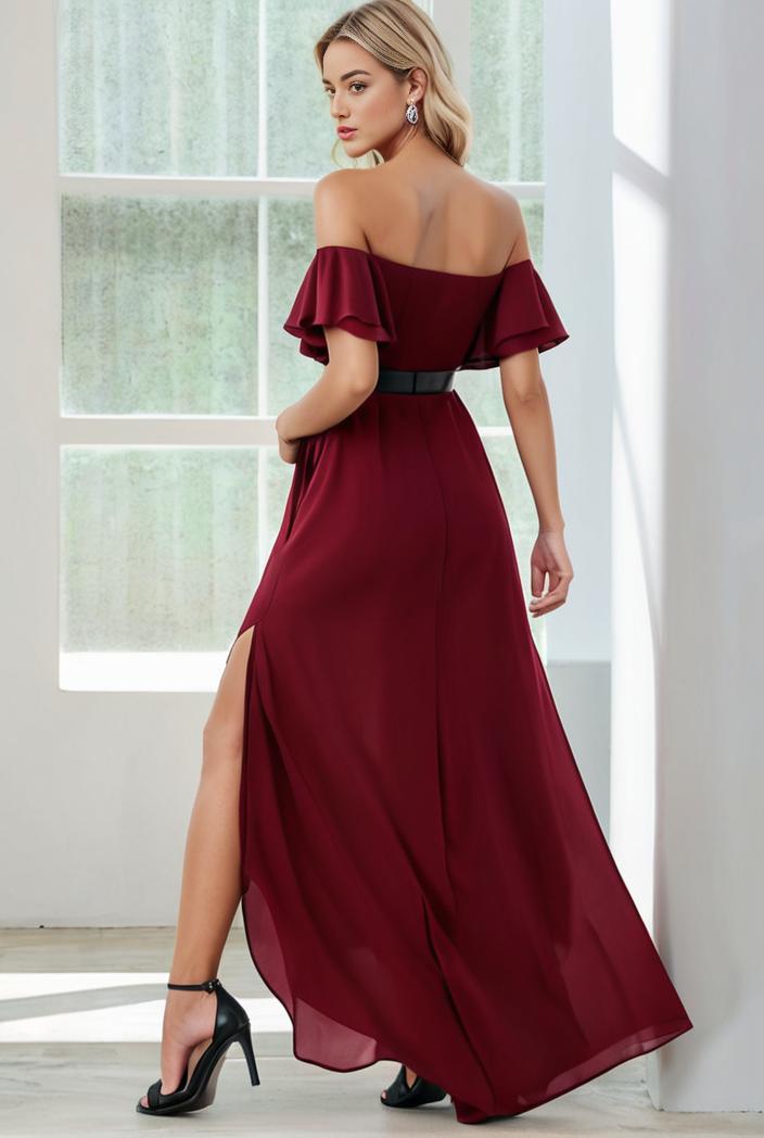 elegant chiffon high low off the shoulder bridesmaid dress 112636