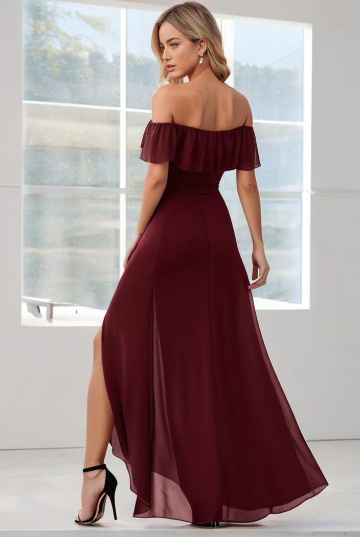 elegant chiffon high low off the shoulder bridesmaid dress 112637