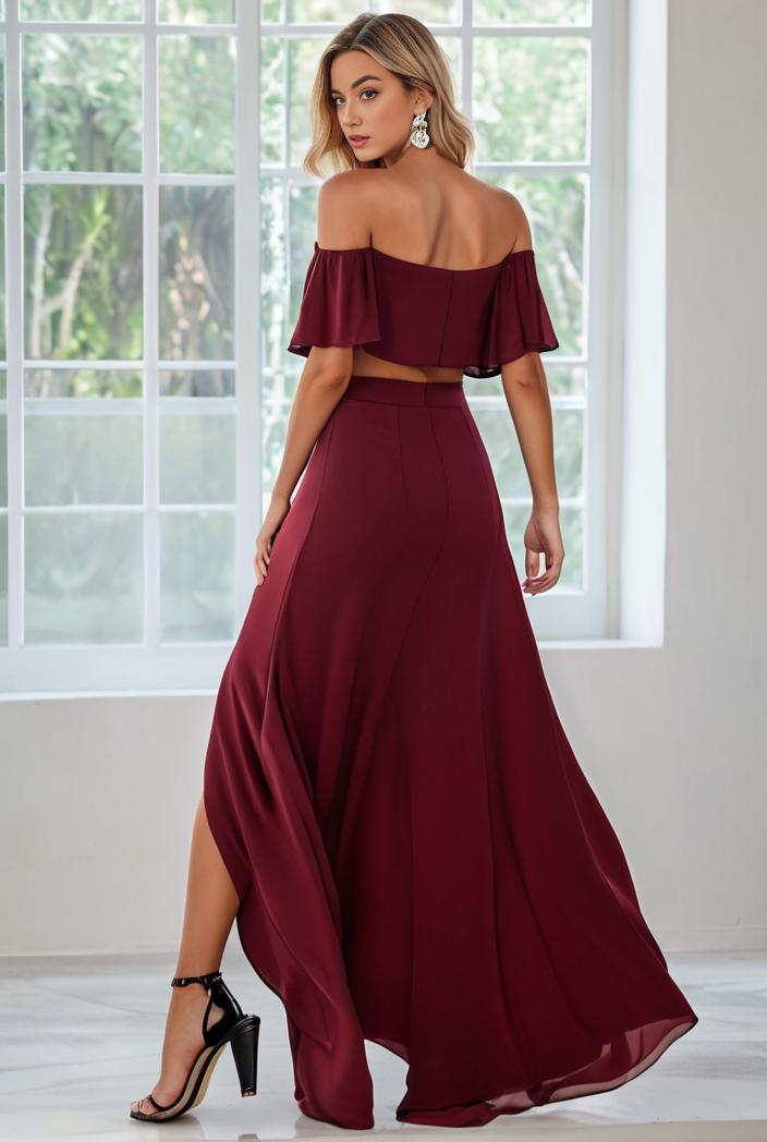 elegant chiffon high low off the shoulder bridesmaid dress 112638