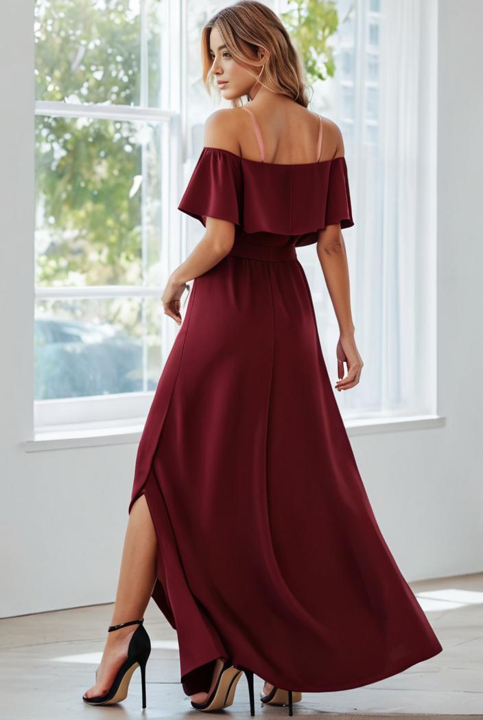 elegant chiffon high low off the shoulder bridesmaid dress 112639