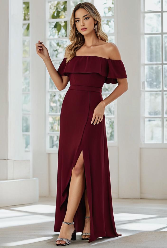 elegant chiffon high low off the shoulder bridesmaid dress 112641