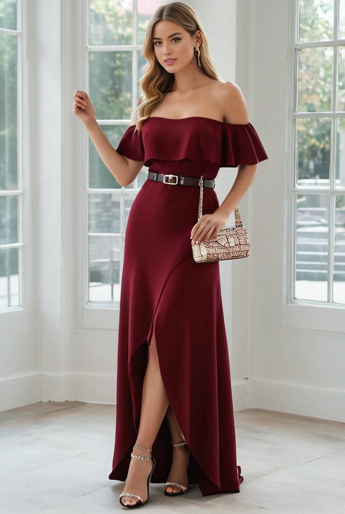 elegant chiffon high low off the shoulder bridesmaid dress 112642