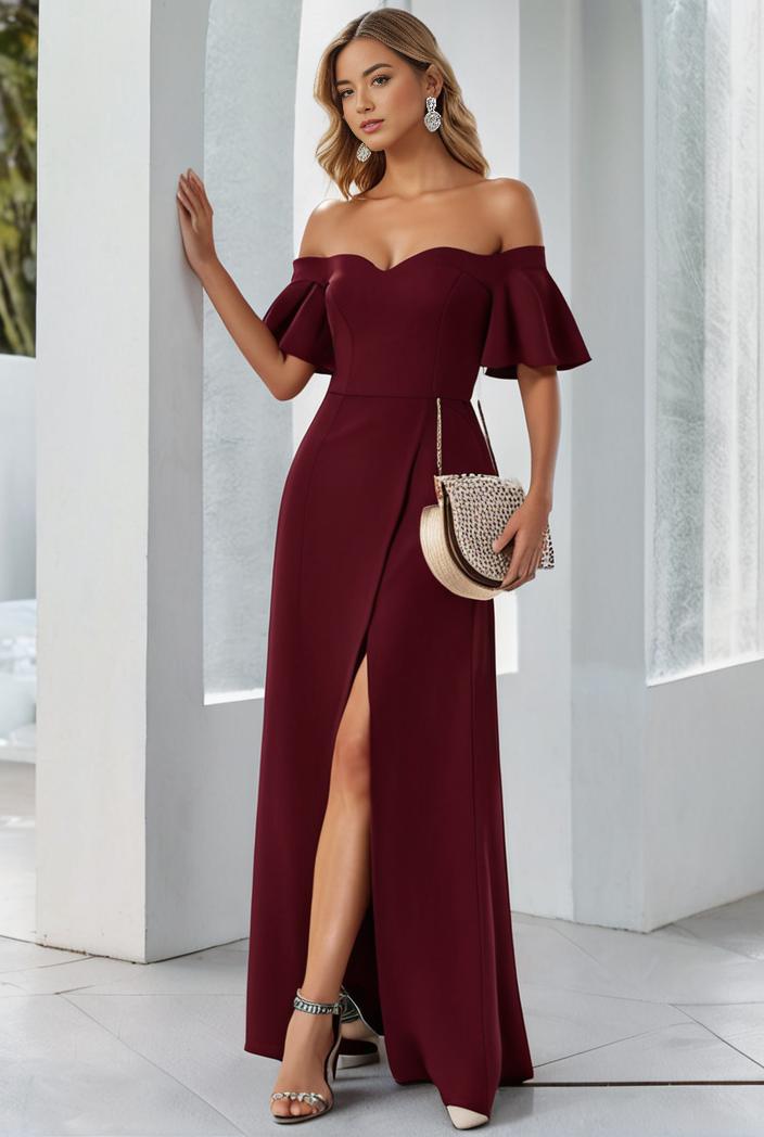 elegant chiffon high low off the shoulder bridesmaid dress 112643