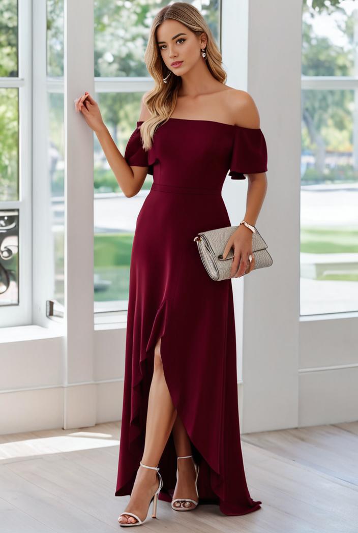 elegant chiffon high low off the shoulder bridesmaid dress 112645