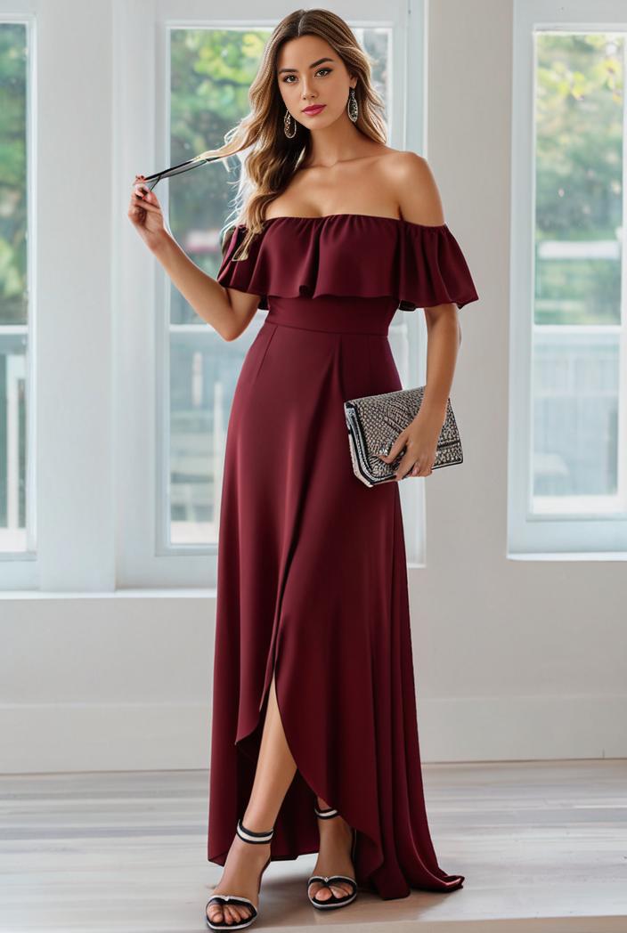 elegant chiffon high low off the shoulder bridesmaid dress 112646