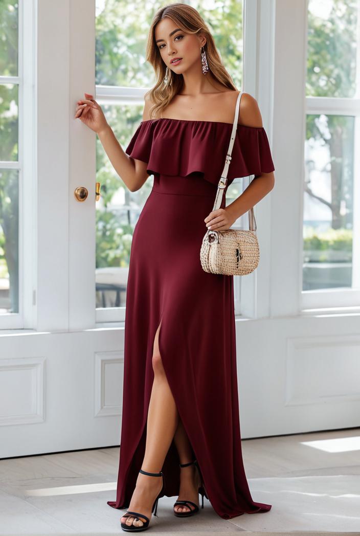 elegant chiffon high low off the shoulder bridesmaid dress 112647