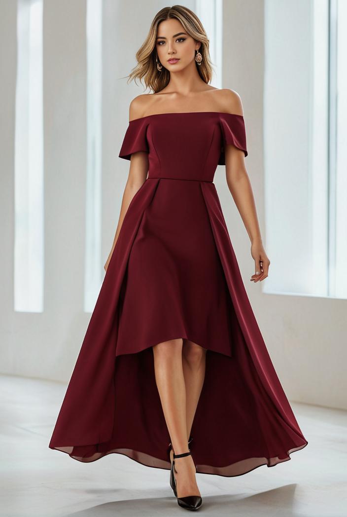 elegant chiffon high low off the shoulder bridesmaid dress 112649