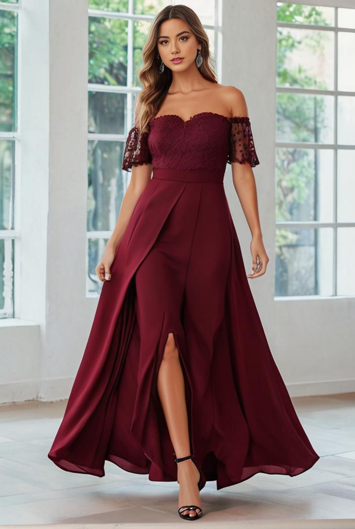 elegant chiffon high low off the shoulder bridesmaid dress 112654