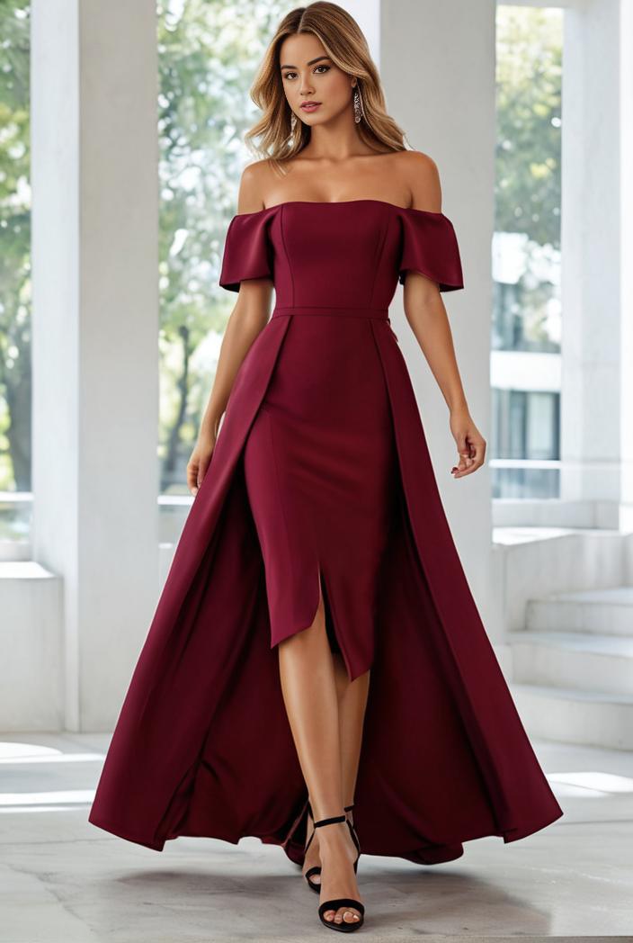 elegant chiffon high low off the shoulder bridesmaid dress 112655