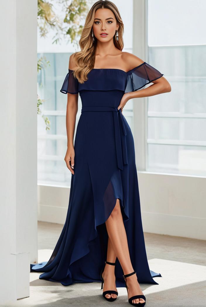 elegant chiffon high low off the shoulder bridesmaid dress 112657