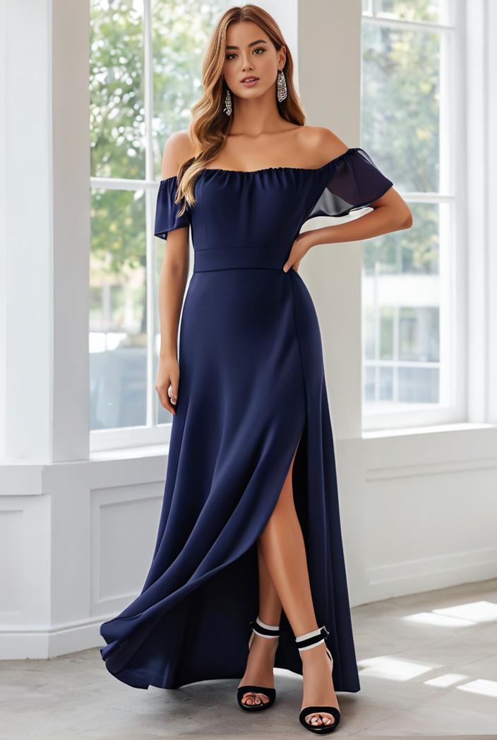elegant chiffon high low off the shoulder bridesmaid dress 112663