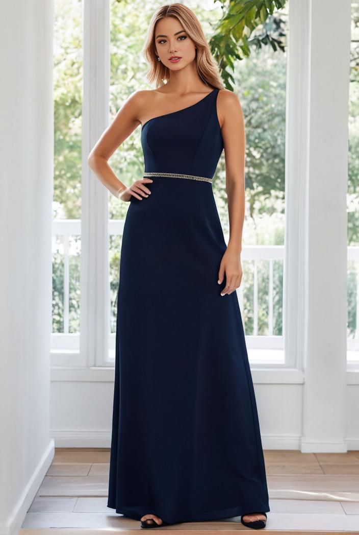 flowy chiffon one shoulder with three straps bridesmaid dress 115391